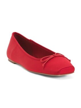 Black Suede Studio Red Satin Square Toe Ballerina Flats